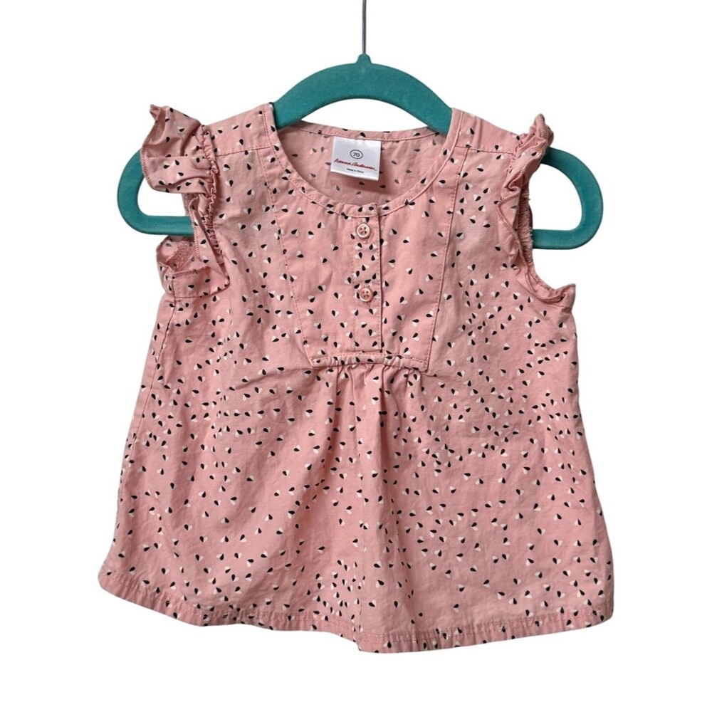 Hanna Andersson Baby Girls Pink Flutter Sleeve Lightweight Cotton Top. 70 cm.